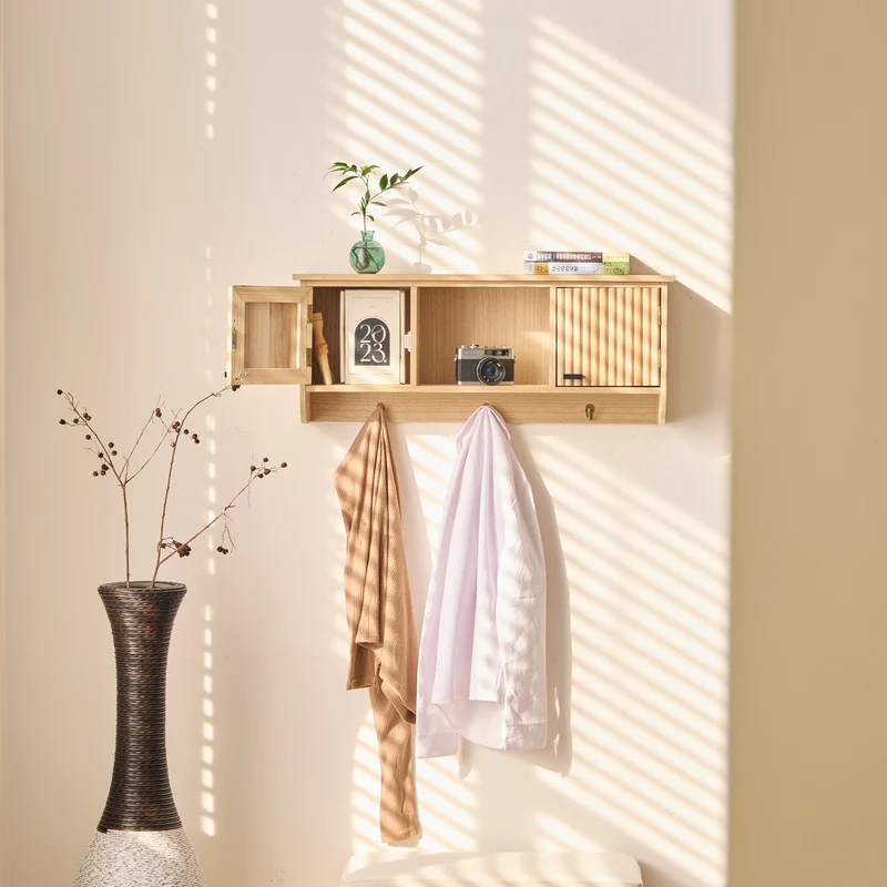 KONDO - Porte-manteau mural en bois 2 portes 2 crochets
