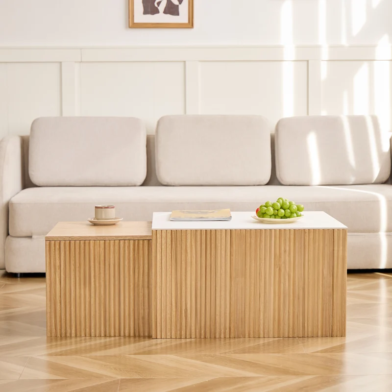 TROMSO - Set de 2 tables basses gigognes en bois et effet marbre