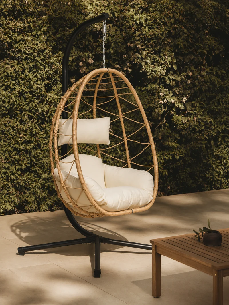 VENICE - Fauteuil suspendu en rotin et metal marron