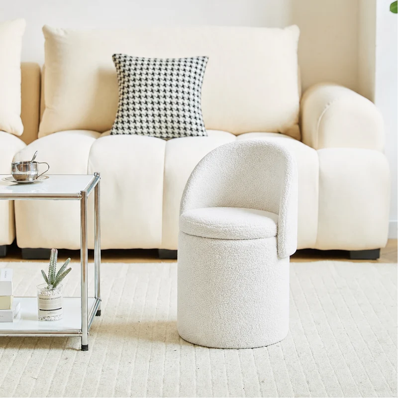 UMEA - Pouf avec dossier et rangement en bouclettes blanches