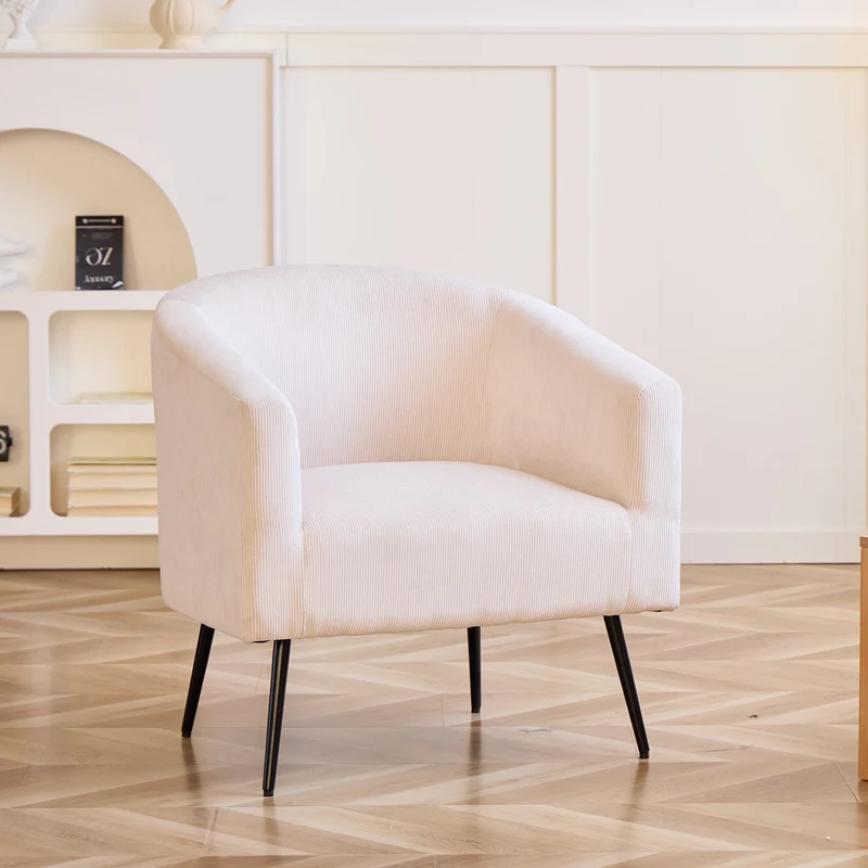 KIRUNA - Fauteuil de salon en métal et velours côtelé beige