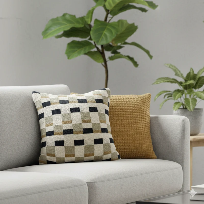 ANDOYA - Coussin en coton velours beige OEKO-TEX® 45 x 45