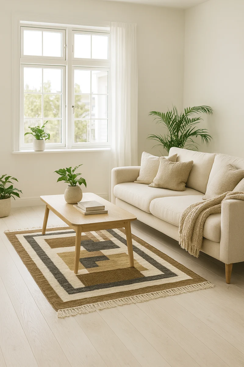 KOLARI - Tapis rectangulaire en coton avec motifs marrons et écrus 120 x 180 cm