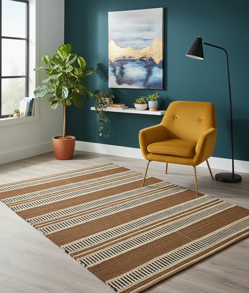 KUOPIO - Tapis rectangulaire en coton avec motifs marrons et écrus 120 x 180 cm