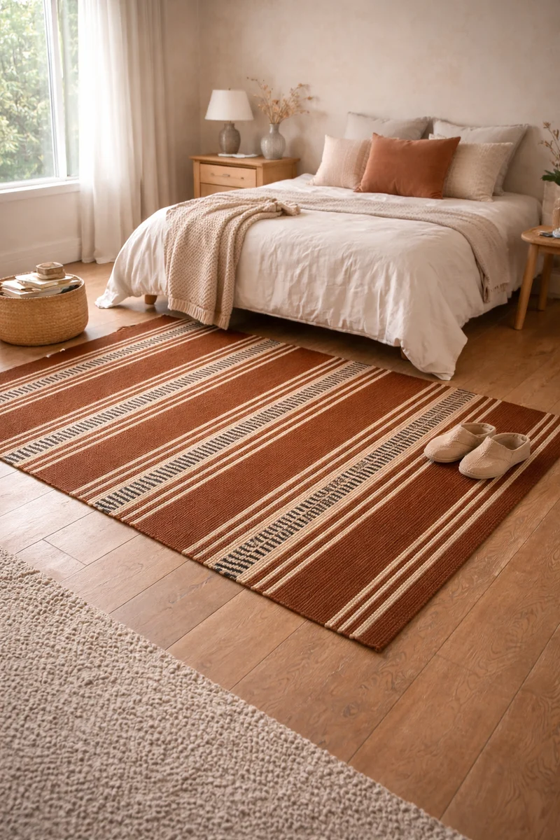 KUOPIO - Tapis rectangulaire en coton avec motifs marrons et écrus 90 x 60 cm