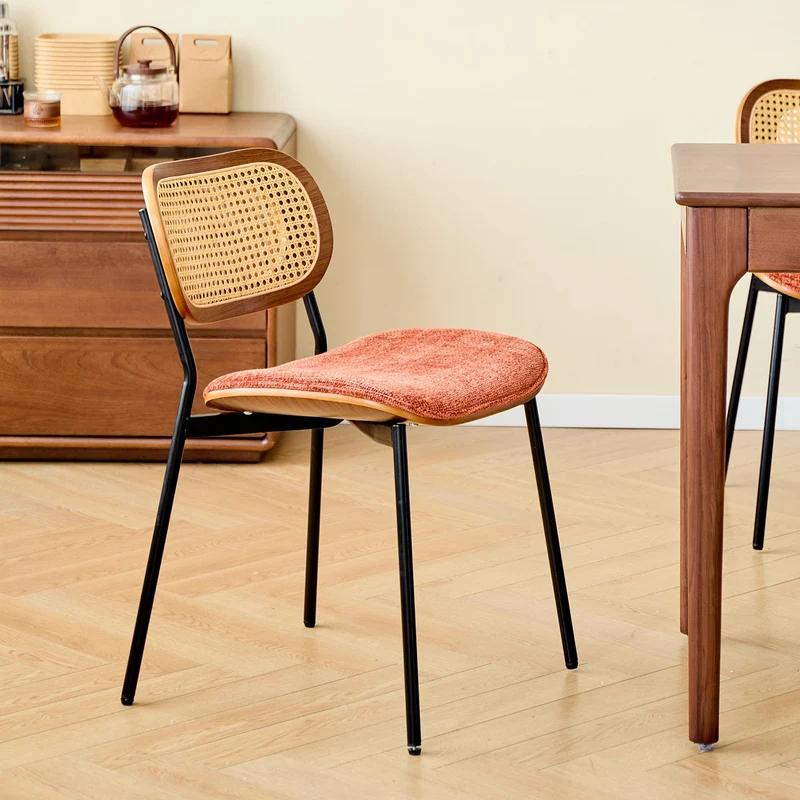 ALESUND - Lot de 2 chaises de salle à manger en rotin et tissu terracotta