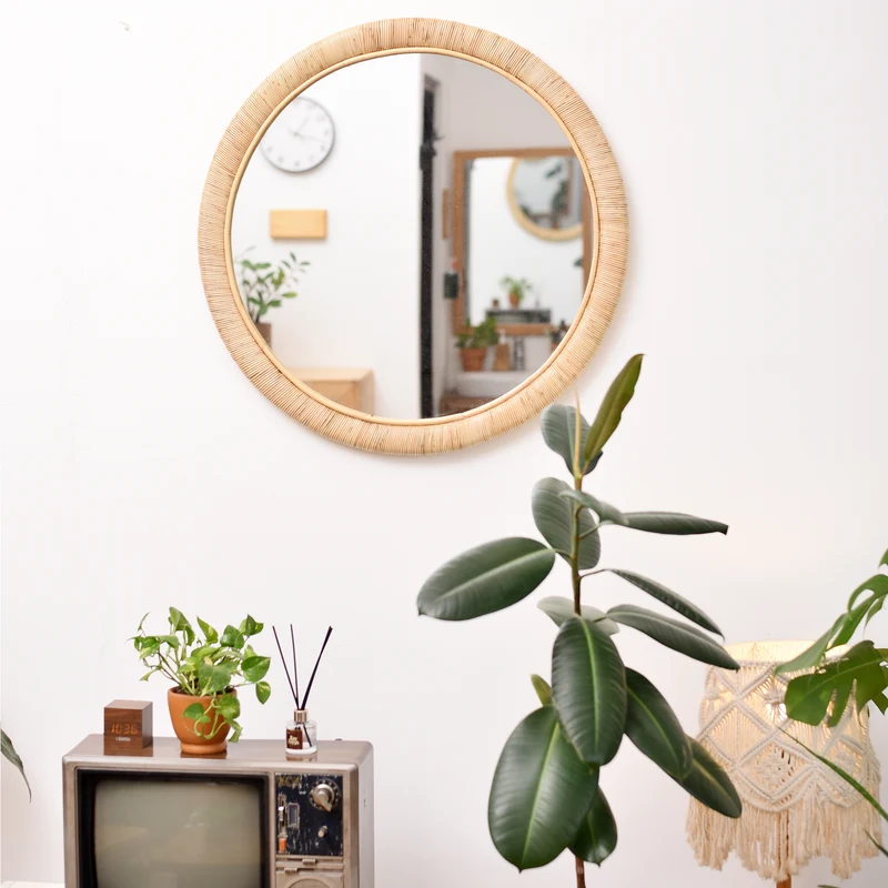 DARWIN - Miroir rond Ø 75 cm en rotin naturel