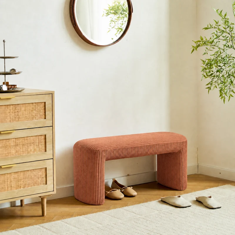 RIGA - Banc style scandinave en velours côtelé terracotta