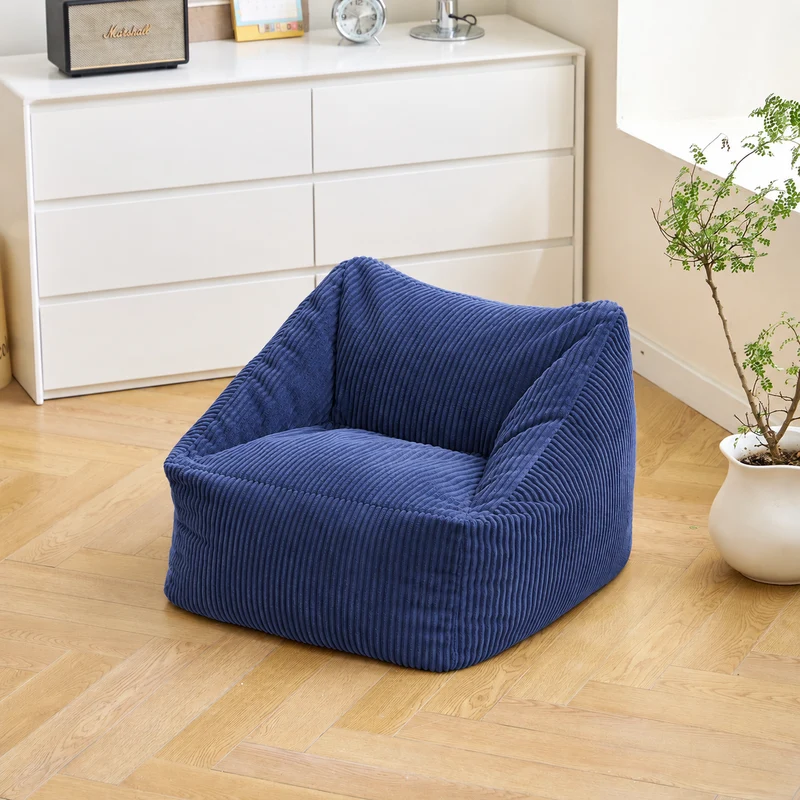 JON - Pouf en velours côtelé bleu