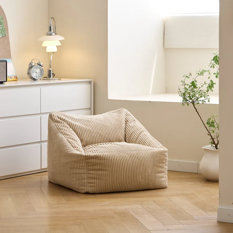 JON - Pouf en velours côtelé beige