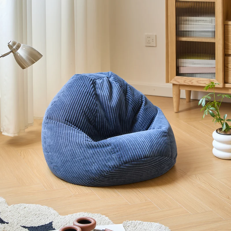 FLOBY - Pouf en velours côtelé bleu