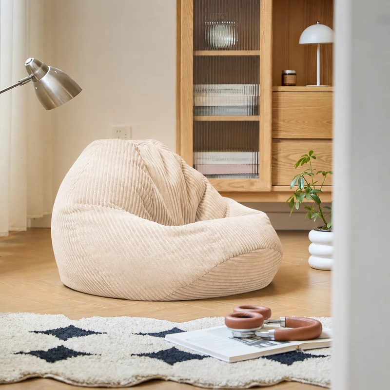 FLOBY - Pouf en velours côtelé beige