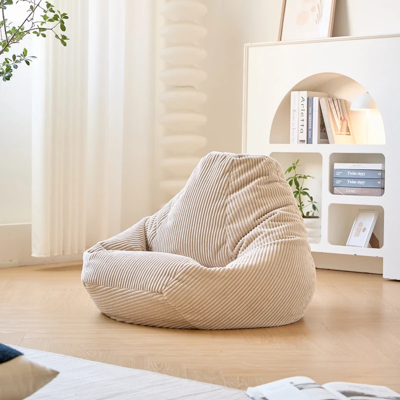 GRANA - Pouf en velours côtelé beige