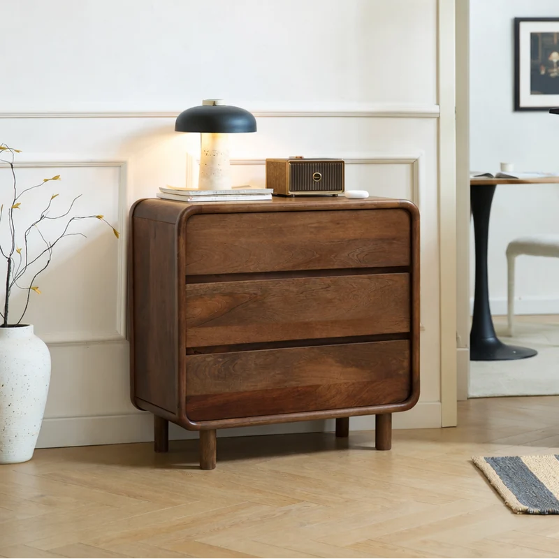 PUNE - Commode 3 tiroirs en bois massif de manguier foncé