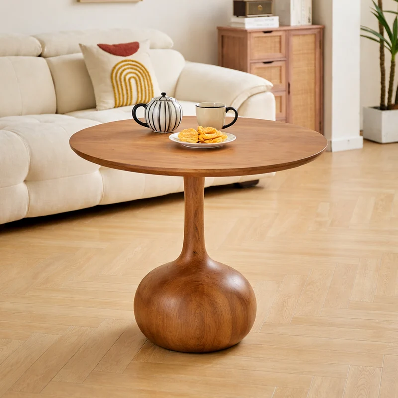 SIKAR - Table basse ronde en bois massif de manguier