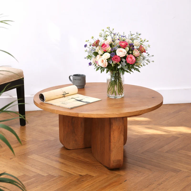 AGRA - Table basse ronde en bois massif de manguier
