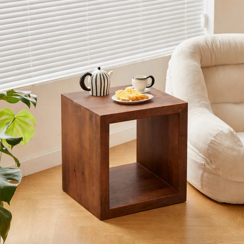 JABALPUR - Table d'appoint bout de canapé en bois de manguier foncé