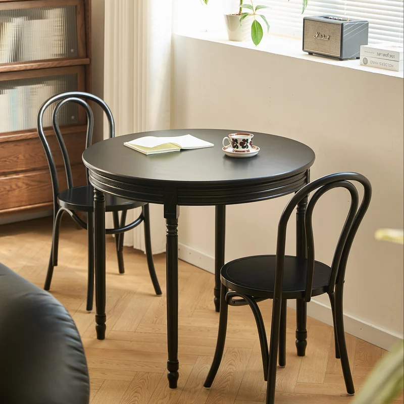 KAJANI - Table à manger 4 personnes ronde en bois de pin noir