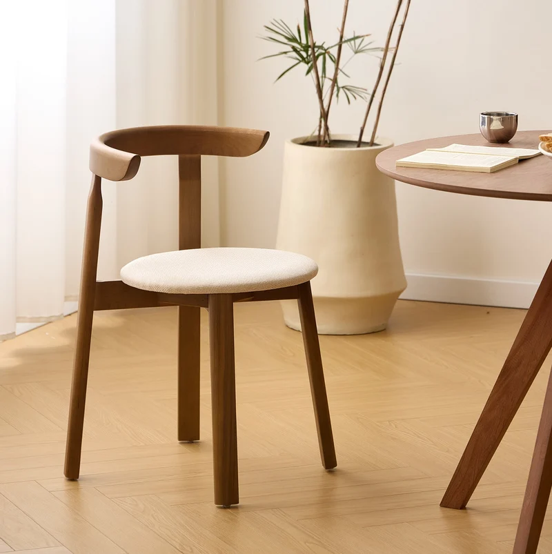 SYOTE - Lot de 2 chaises de salle à manger en bois foncé et tissu beige