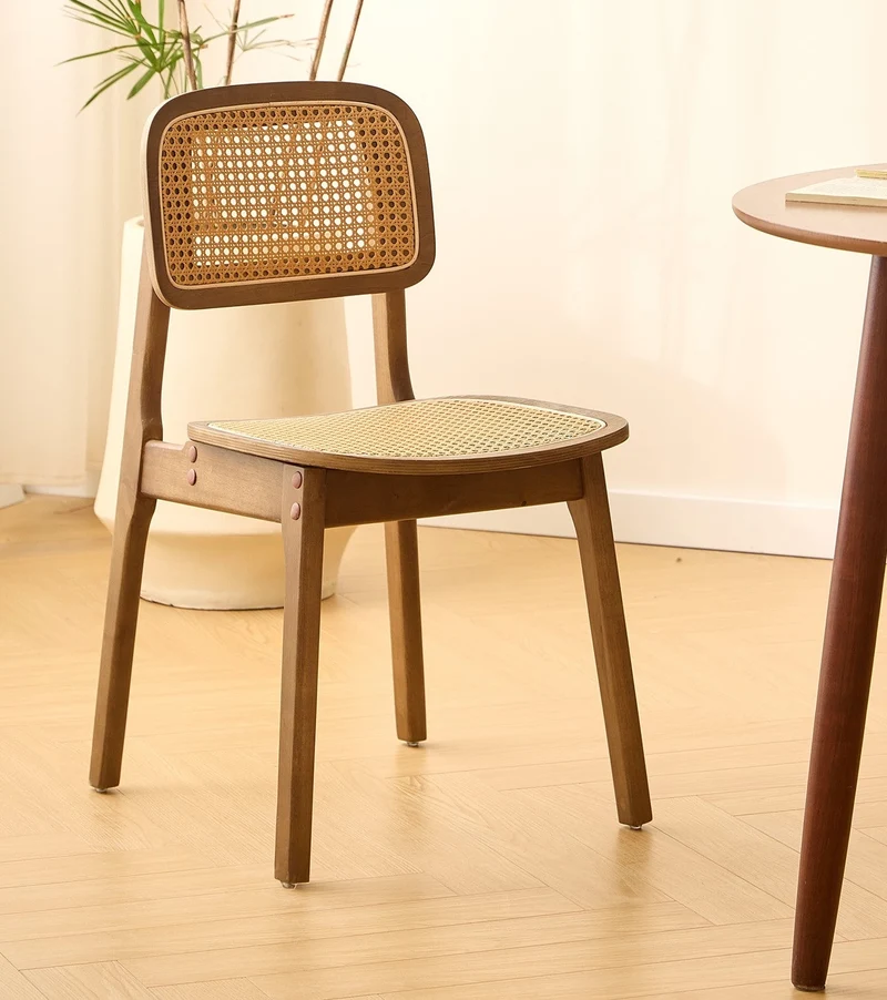 BAIA - Lot de 2 chaises de salle à manger en bois foncé et rotin naturel