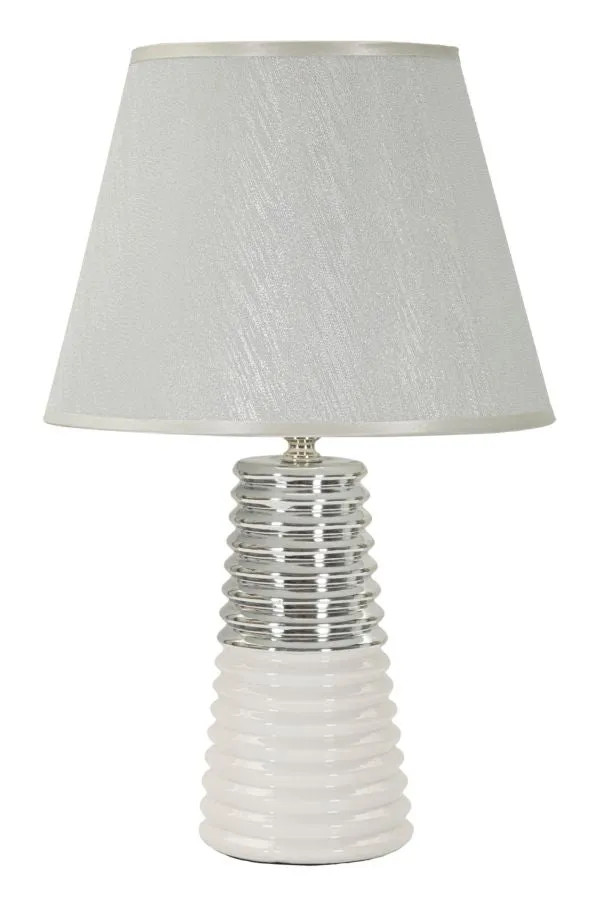 Lampada da Tavolo Candela Ø25x41 cm in Ceramica e Ferro e Tessuto Bianco e Argento