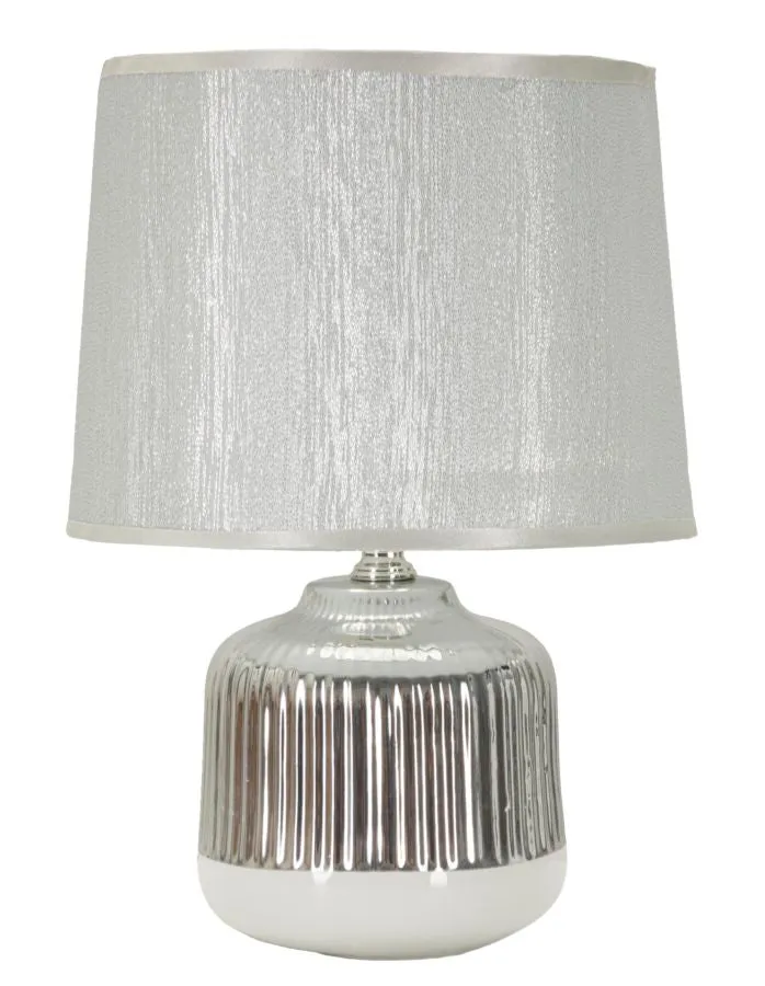 Lampada da Tavolo Lucina Ø20x29 cm in Ceramica e Ferro e Tessuto Bianco e Argento