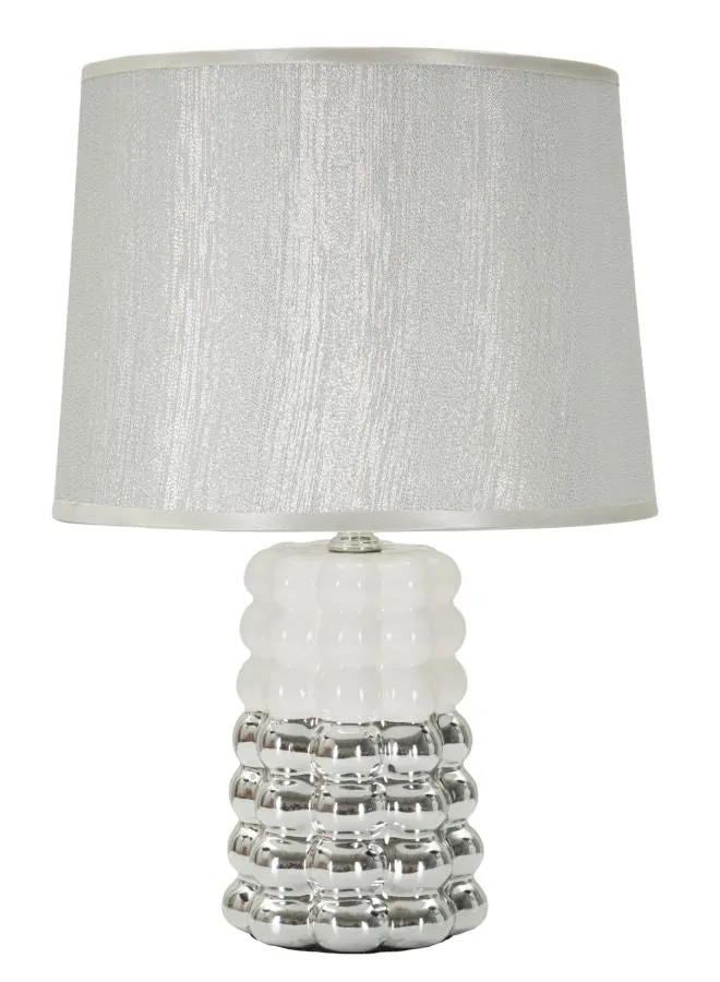 Lampada da Tavolo Lace Ø23x33 cm in Ceramica e Ferro e Tessuto Bianco e Argento
