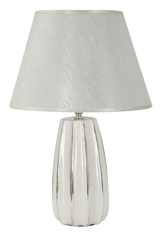 Lampada da Tavolo Emmi Ø30x45 cm in Ceramica e Ferro e Tessuto Bianco e Argento