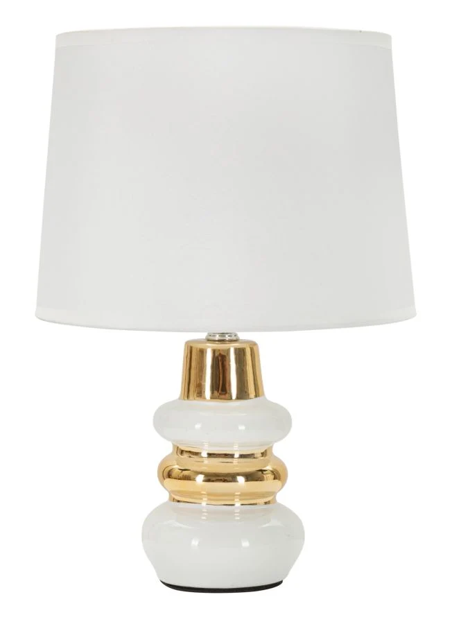 Lampada da Tavolo Liara Ø23x32 cm in Ceramica e Ferro e Tessuto Bianco e Oro