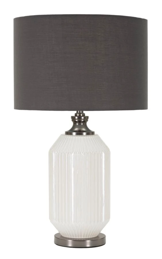 Lampada da Tavolo Brighty Ø37,5x65 cm in Vetro e Ferro e Tessuto Bianco e Grigio