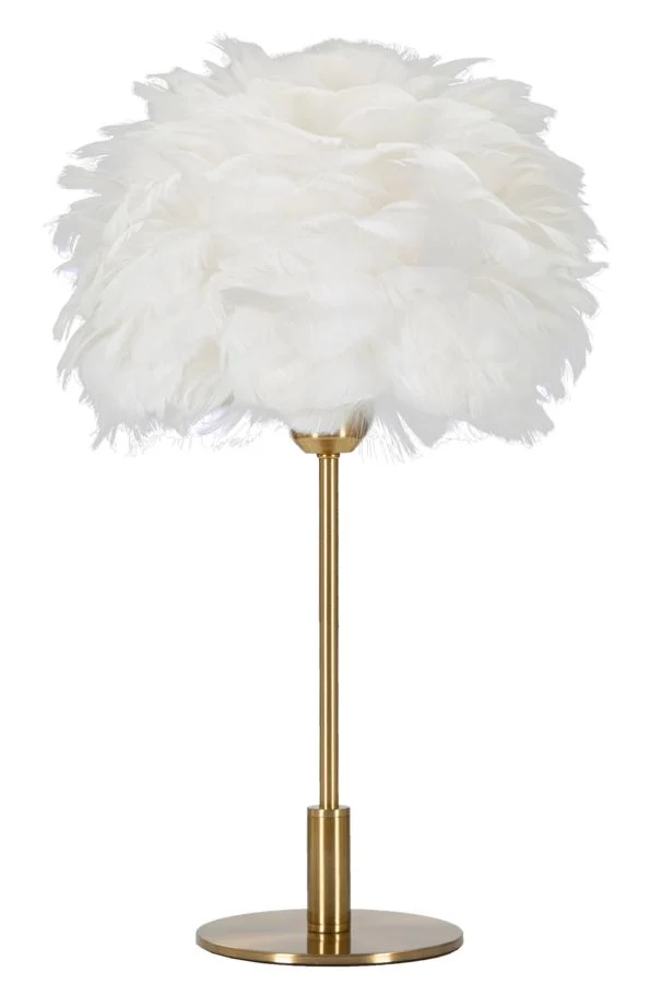 Lampada da Tavolo Ball Feather Ø30x50 cm in Ferro e Plastica Oro e Bianco