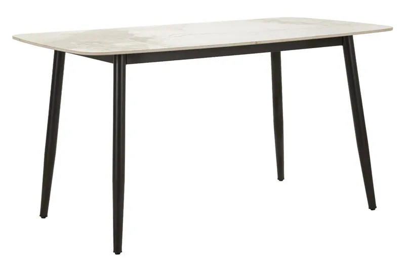 Tavolo da Pranzo Josh 138x78x76 cm in Metallo e Ceramica Nero e Bianco