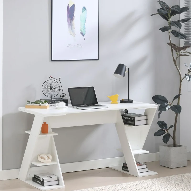 Scrivania Ufficio Tavolo Porta Pc in Legno con Ampio Ripiano 6 Mensole 137x60x75 cm
