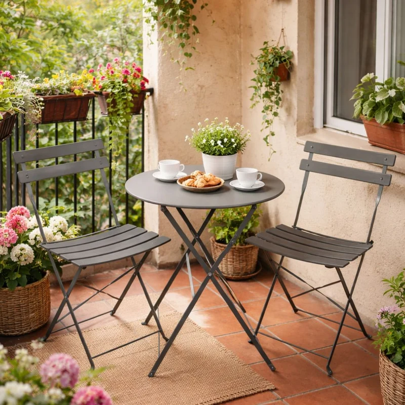 Set Tavolo e Sedie Pieghevoli da Balcone Mobili da Pranzo per Giardino