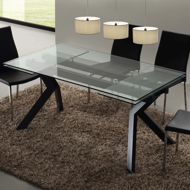 Tokio - Tavolo design moderno allungabile piano in vetro gambe in metallo cm 160/240x90x76h - vari colori