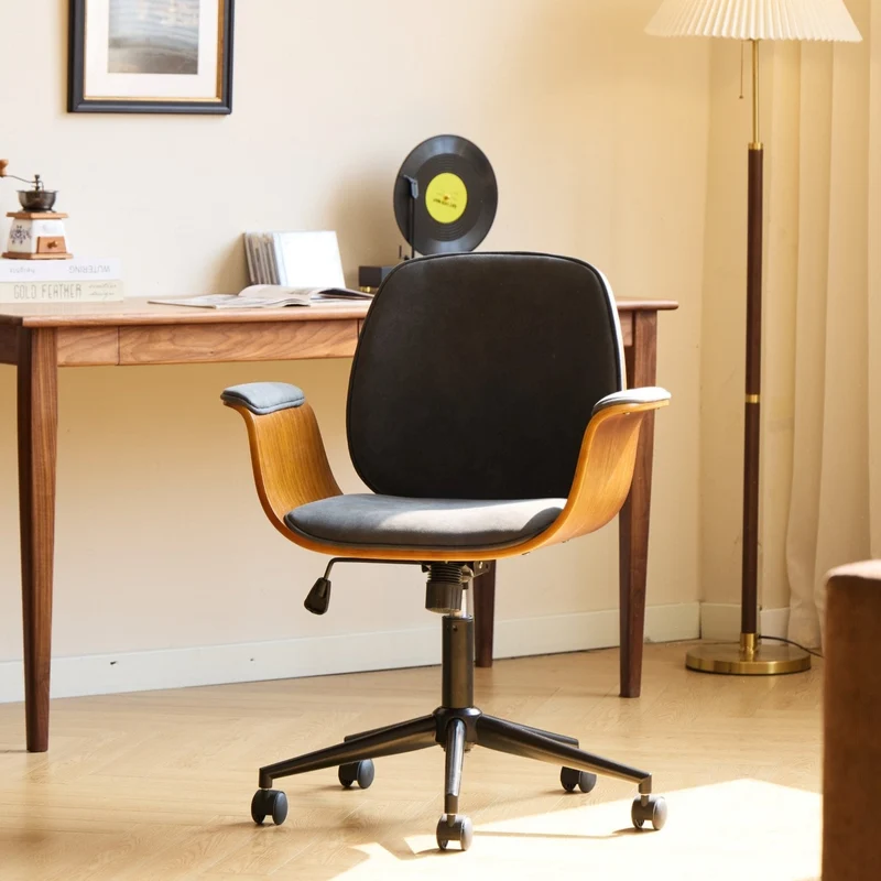 KOLDING - Chaise de bureau en bois et suèdine noir