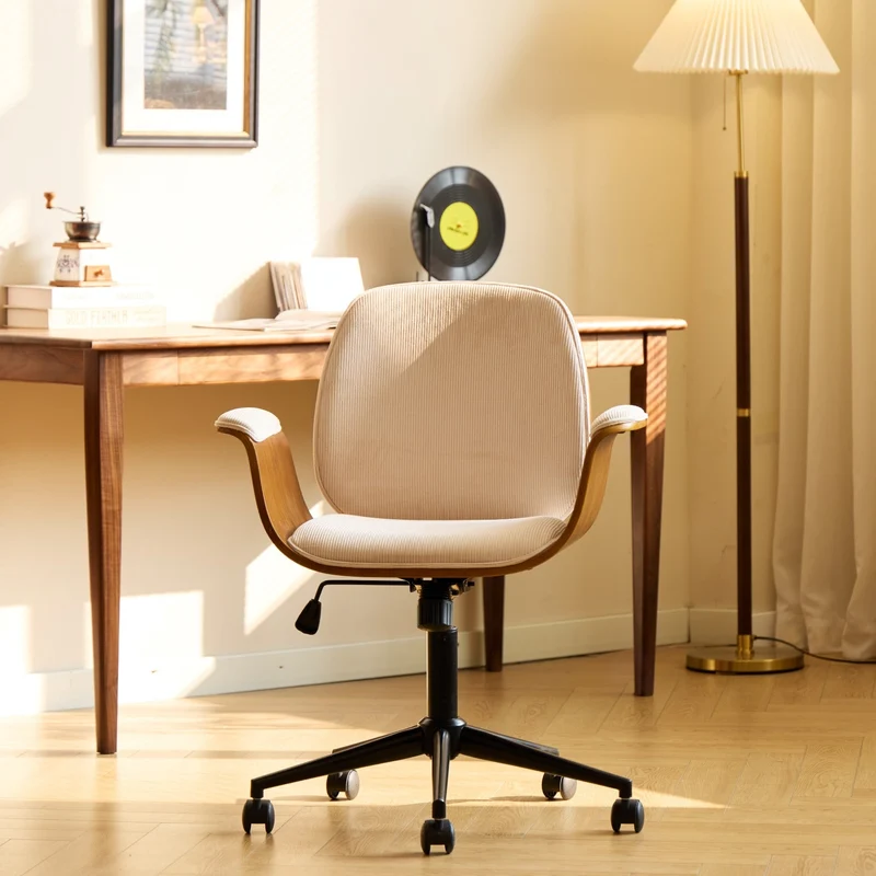 KOLDING - Chaise de bureau en bois et velours côtelé beige