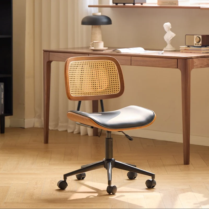 HERNING - Chaise de bureau en bois et cannage