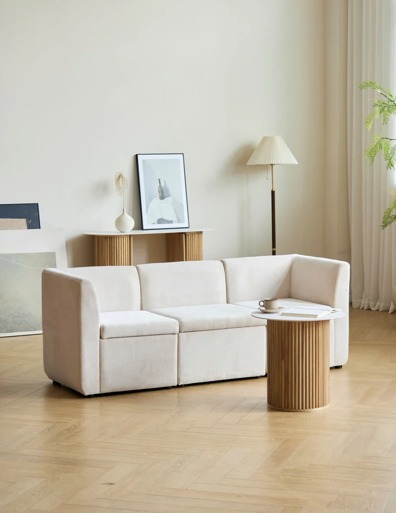 VARDE - Canapé modulable 3 personnes en velours côtelé beige