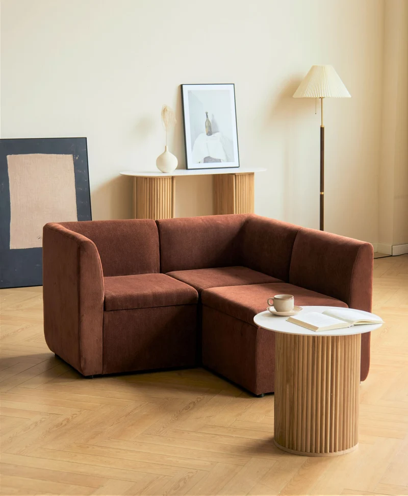 VARDE - Canapé modulable 3 personnes en velours côtelé terracotta