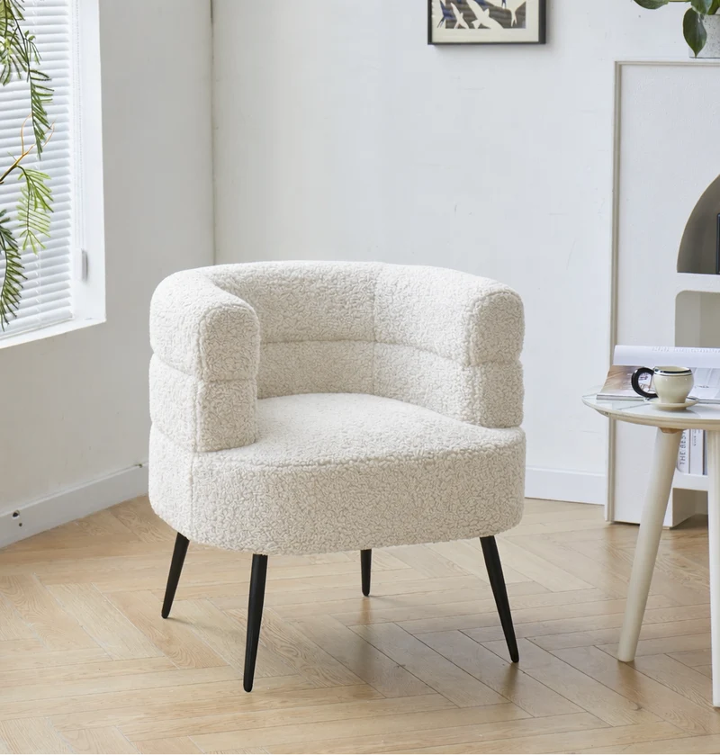 KORGEN - Fauteuil de salon en métal et bouclettes blanches