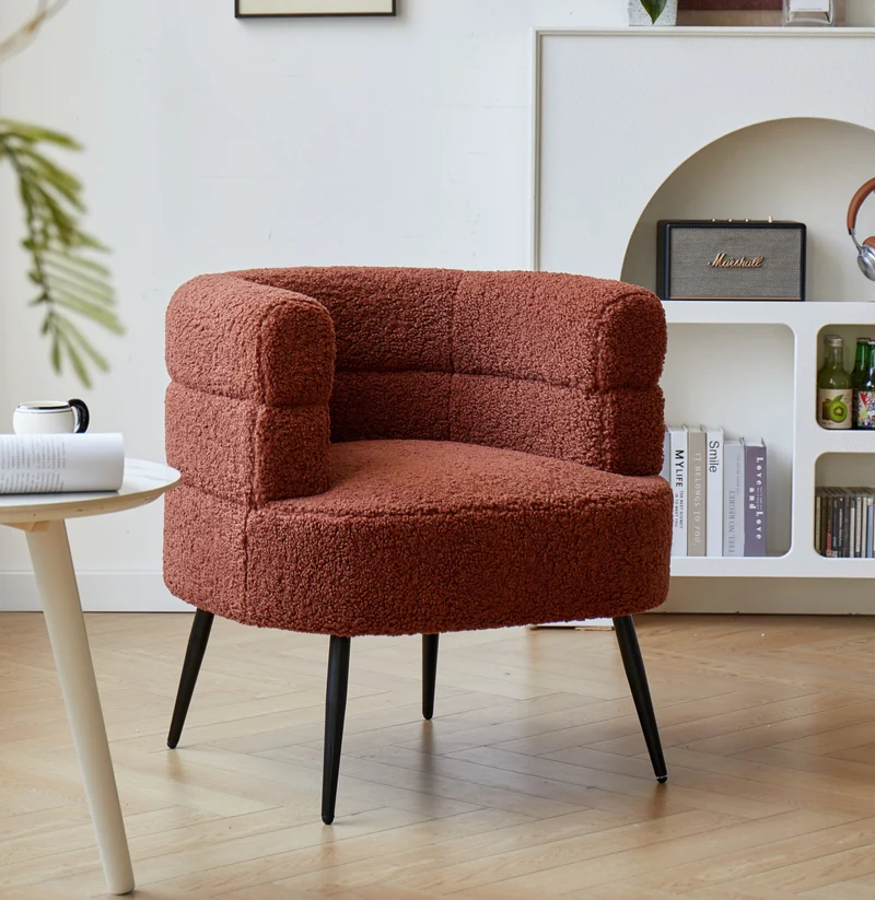 KORGEN - Fauteuil de salon en métal et bouclettes terracotta