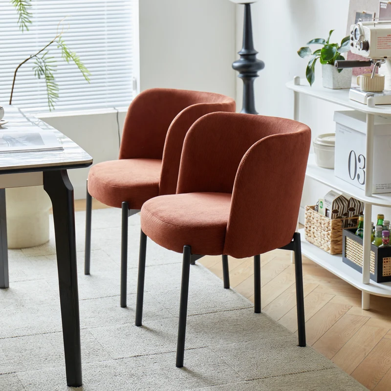 GRIMSTAD - Lot de 2 chaises scandinaves en métal et velours côtelé terracotta