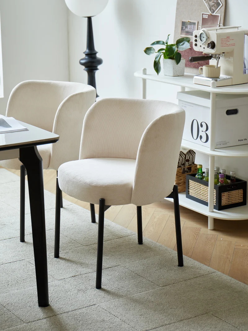 GRIMSTAD - Lot de 2 chaises scandinaves en métal et velours côtelé beige