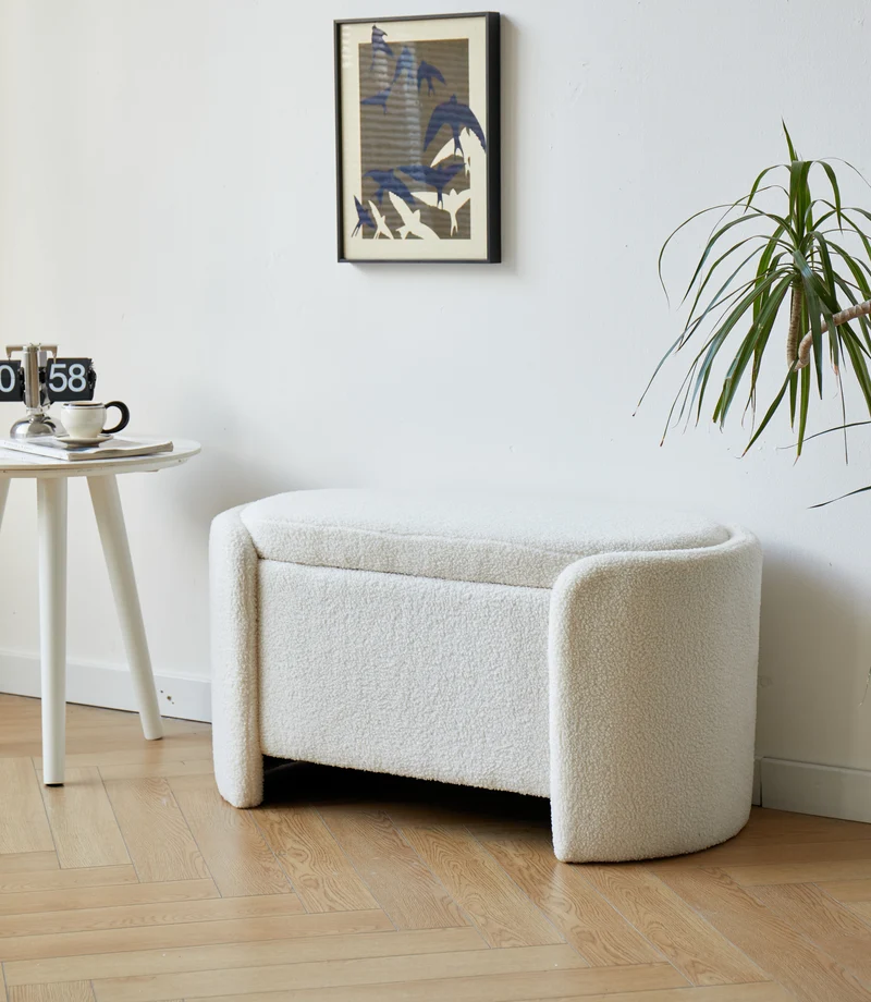 MOSS - Banc avec rangement en bouclettes blanches