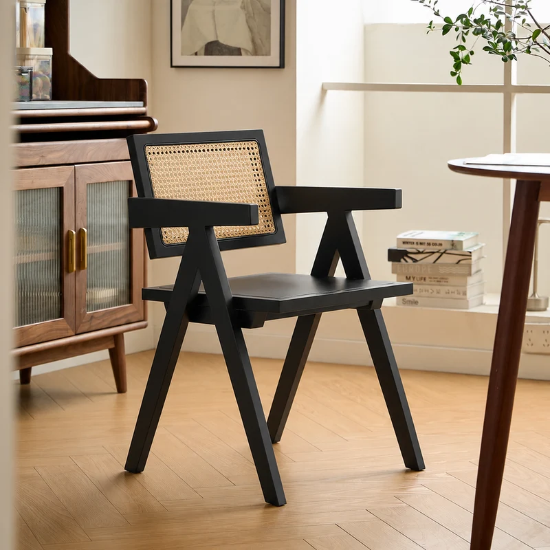 MADEIRA - Fauteuil de table en bois et cannage noir