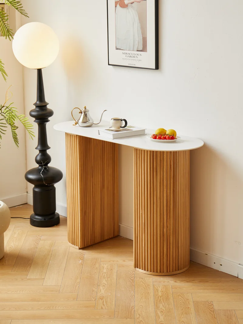 PIREUS - Console en bois et plateau effet marbre