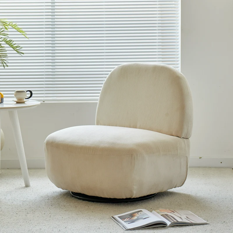 KAMPALA - Fauteuil de salon pivotant swivel en velours côtelé beige