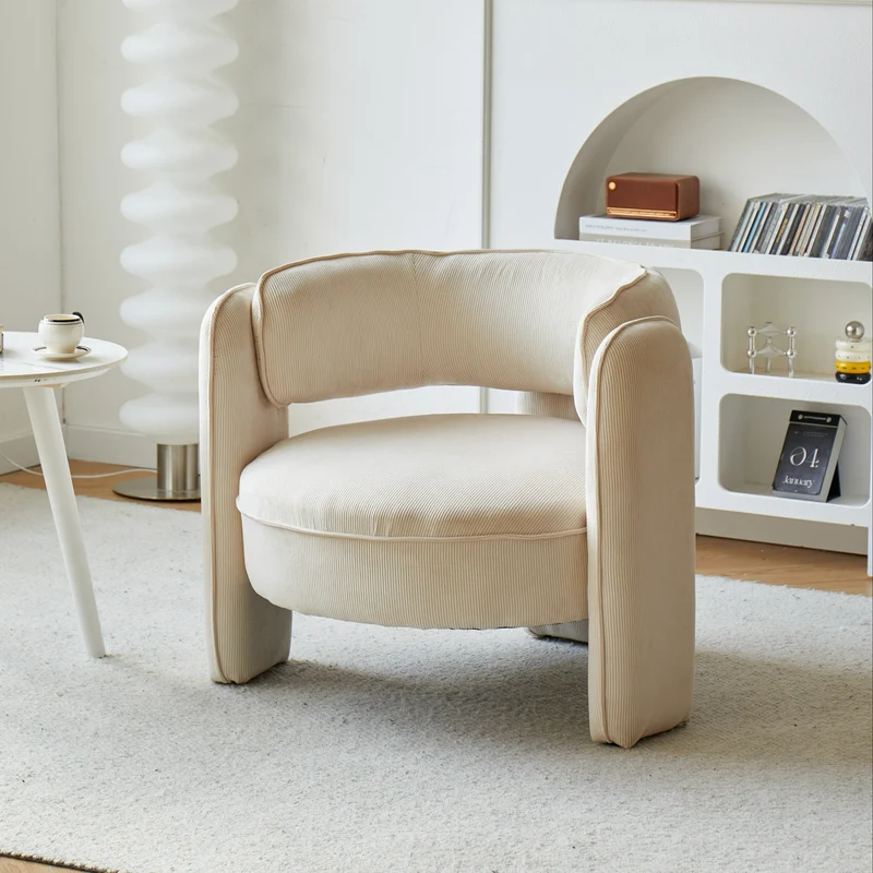 BANGUI - Fauteuil de salon en velours côtelé beige