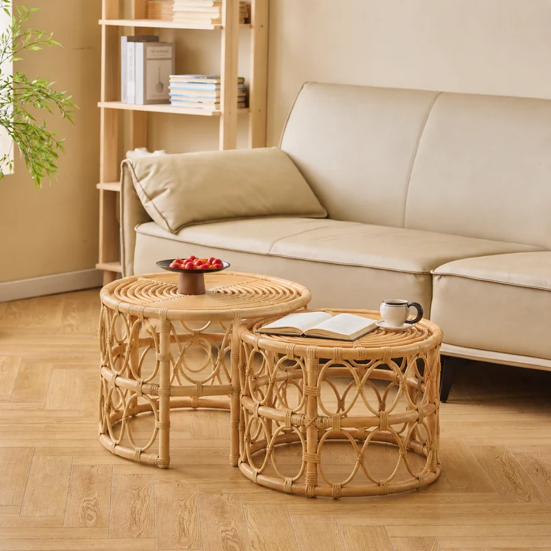 SALAWATI - Set de 2 tables basses gigognes en rotin naturel